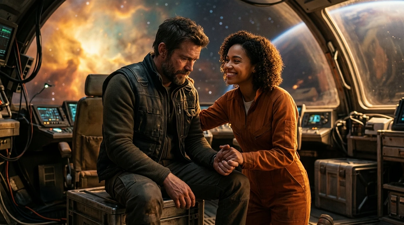 A captain finally letting his guard down with her, the warmth waiting on the other side of a he falls first sci fi romance
