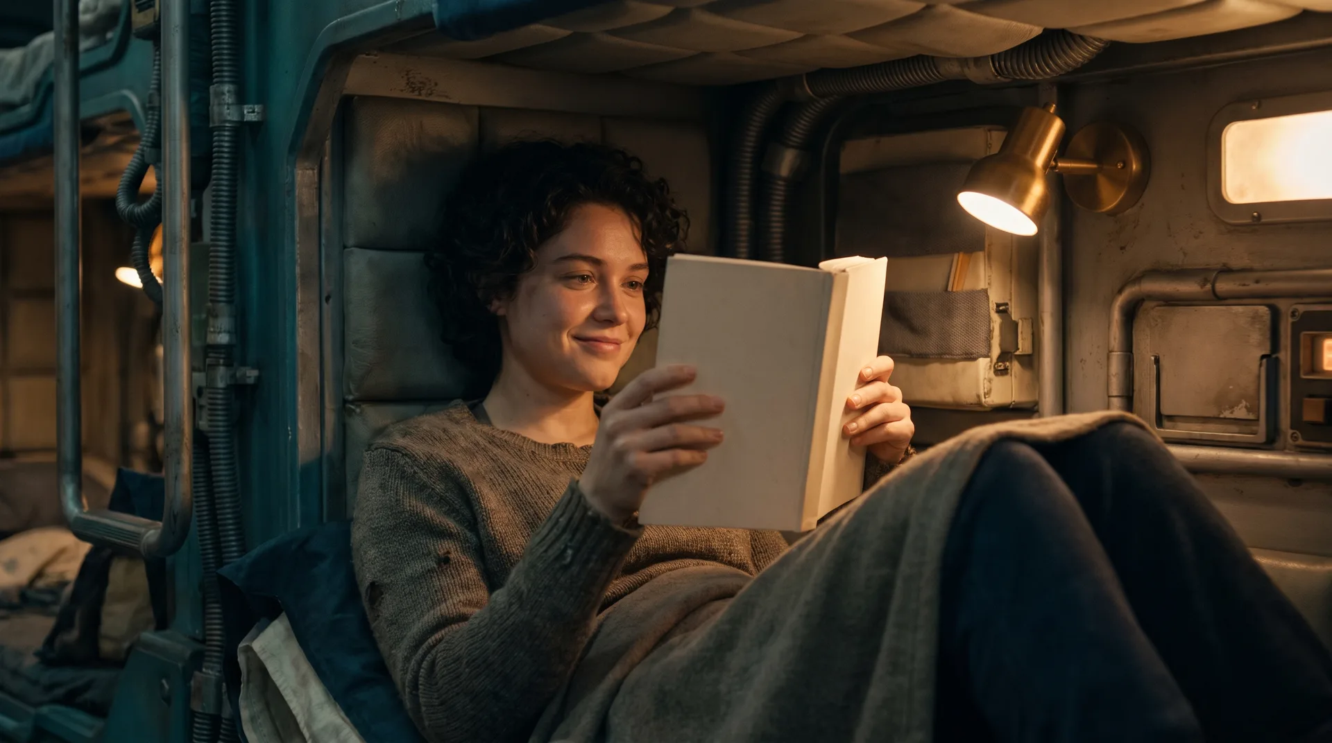 A reader absorbed in a single paperback in a bunk alcove, the self contained story a debut author delivers